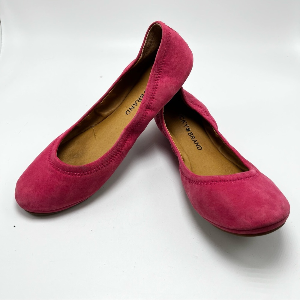 LUCKY BRAND EMMIE HOT PINK SUEDE FLATS SZ 6B EUC